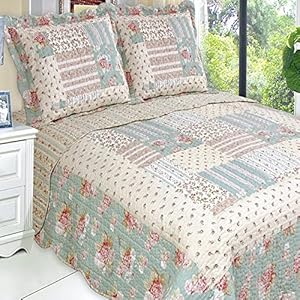 Amazon.com: Country Cottage Floral Patchwork Quilt Coverlet Bedding Set ...