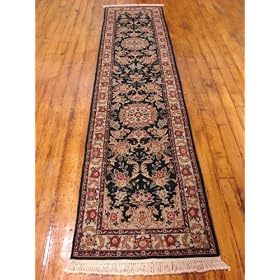 2x10 Green Hand Knotted Wool Tabriz Runner Rug by Heritage Unlimited