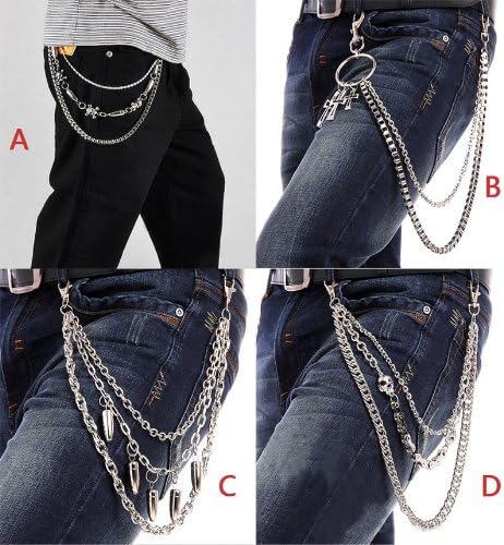 ETSYG 4x Punk Trousers Wallet Key Chain Punk Pants Skull Stud Bullets Blockchain