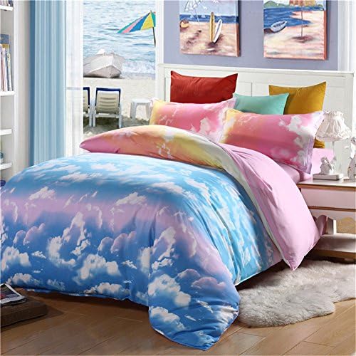 Alternative Summer Rainbow Clouds Printed Cotton Blend 4 Pieces Bedding Sheet Sets King