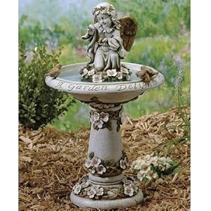 23 BIRDBATH WITH ANGEL CHERUB and BIRDS by Roman