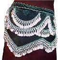 Coin Hip Scarf, Belly Dancers Half Moon Zigzag Velvet Rectangle