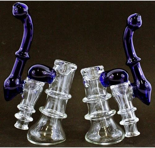 8 Inch Blue And Clear Glass Dual Chamber Bubbler
