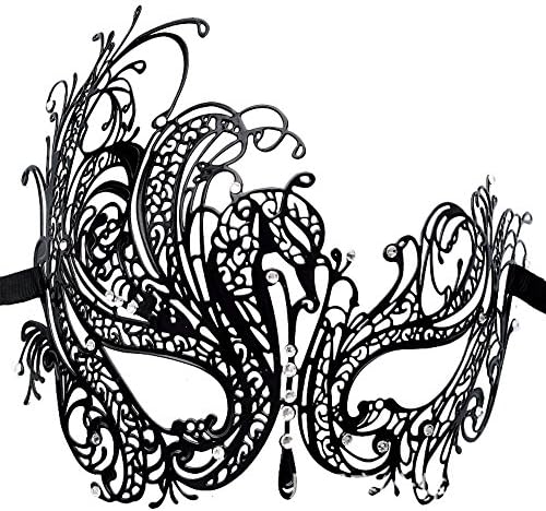 Laser Cut Venetian Masquerade Mask Luxury Mask Women's Swam Metal Filigree Lady Masquerade Halloween Party Mask (Black&amp;White)