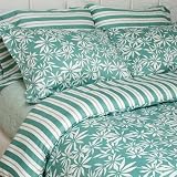 Tropical Print White Aqua Blue Floral Bedding Duvet Cover Set Queen