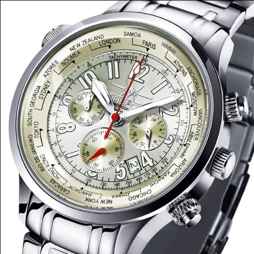 FIREFOX Chronograph Herrenuhr WORLDTIMER FFS40-110 champagner