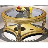 Product details for Antique Bone Finish Round Coffee Table w/ Bevelled Glass Insert By Coaster Furniture
