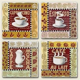 Click here to buy Assorted Coaster set~ Coffee Group ~4 Tumbled Tile Drink Coasters ~ code 701 by AbsorbaStone.