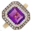 Ring With 4.00ctw Genuine Diamonds and Amethyst Well Made in 14K Two tone Gold - Certificate Available.
