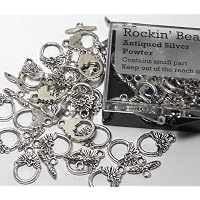 19 Complete Antiqued Silver Pewter Flower Toggle Clasps Square 15x12mm Loop, 15mm Leaf Bar, Jewelry Findings