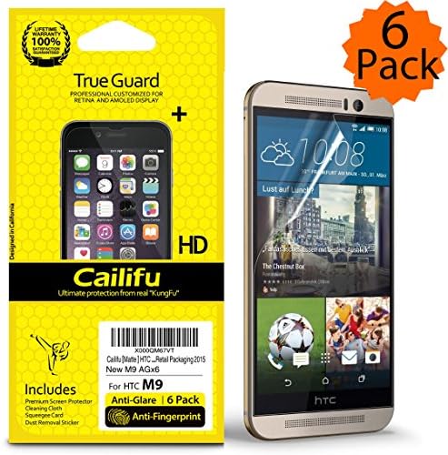 Cailifu [Matte ] HTC ONE M9 Highest Quality Premium Anti-Glare and Anti-Fingerprint Screen protector with Lifetime Replacement Warranty [6-Pack] - Retail Packaging 2015