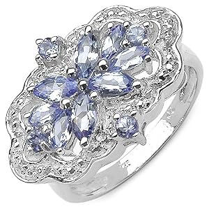 1.00 Carat Genuine Tanzanite & White Topaz Sterling Silver Ring