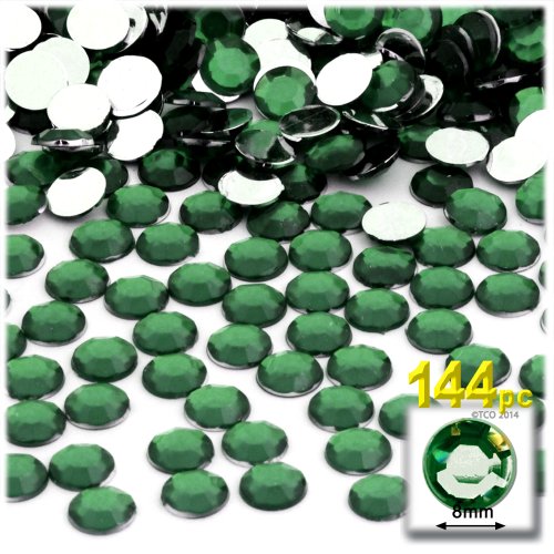 The Crafts Outlet 144-Piece Flat Back Round Rhinestones, 8mm, Emerald Green