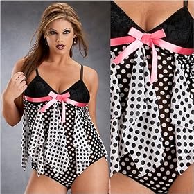 Polka Dot Babydoll/Baby Doll in Plus Sizes 1x 2x 3x Black/White
