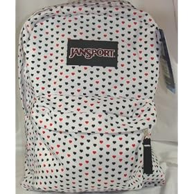 Jansport Classic Superbreak Backpack White Red & Black Mini Polka Dot Hearts