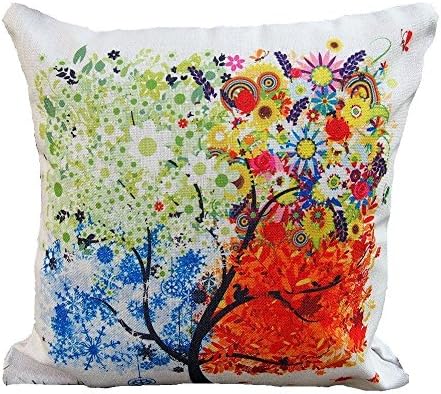 Yecz Cotton Linen Square Throw Pillow Case Decorative Cushion Cover Pillowcase for Sofa Colorful Three Feathers 17.3*17.3 Inch(44CM*44CM)