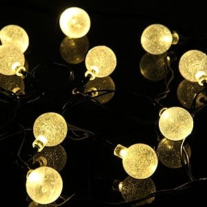 NEWSTYLE 16.4Ft 30 LED Crystal Ball Solar Powered Outdoor String Lights for Outside Garden Patio Party Christmas (Warm White)