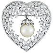 Pugster Silver Tone Heart Studded Acrylic Pearl Brooch
