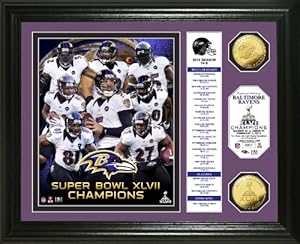 NFL Baltimore Ravens Super Bowl XLVII Champions Gold Coin Banner Photo Mint