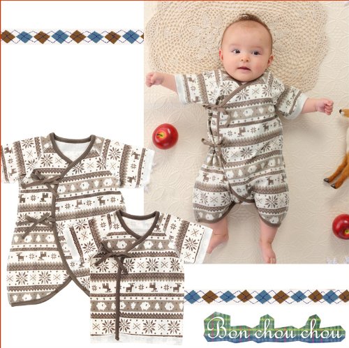 【赤すぐ掲載商品】(チャックル) chuckle *Bon chou chou*【ボンシュシュ】北欧調ノルディック新生児肌着2枚組 ベージュ 50-60cm P6005-00-50