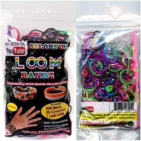 Colorful Loom Bandz 600 METALLIC RAINBOW Rubber Bands with 'S' Clips