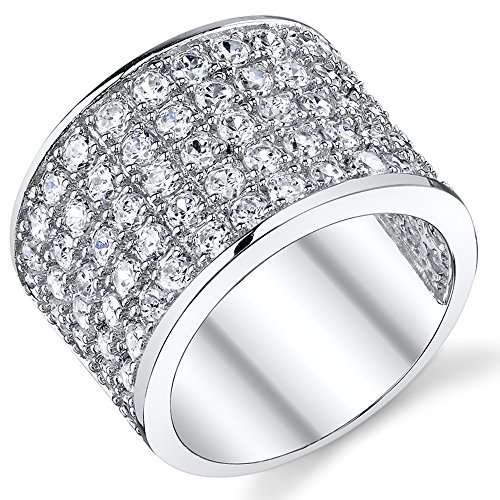 David Beckham Sterling Silver Men's Championship Cubic Zirconia CZ Band Ring 15 MM Sizes 8 to 13