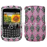 BlackBerry Curve 8520 T-Mobile Snap-on Luxuary Premium Crystal Protector Cover Case, Hot Pink Rhombic Diamonte Crystal Design