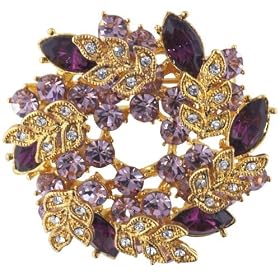 Gold Tone Purple Rhinestone Wreath Pin Brooch by Pugster