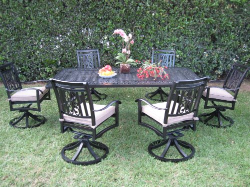CBM Heaven Collection Outdoor Cast Aluminum Patio Furniture Dining Set with 6 Swivel Chairs Cbm1290 product image