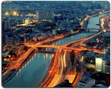 Night Saigon Vietnam Cityscape Scenery Mouse Pads Customized Made to Order Support Ready 9 7/8 Inch (250mm) X 7 7/8 Inch (200mm) X 1/16 Inch (2mm) High Quality Eco Friendly Cloth with Neoprene Rubber Luxlady Mouse Pad Desktop Mousepad Laptop Mousepads Comfortable Computer Mouse Mat Cute Gaming Mouse pad
