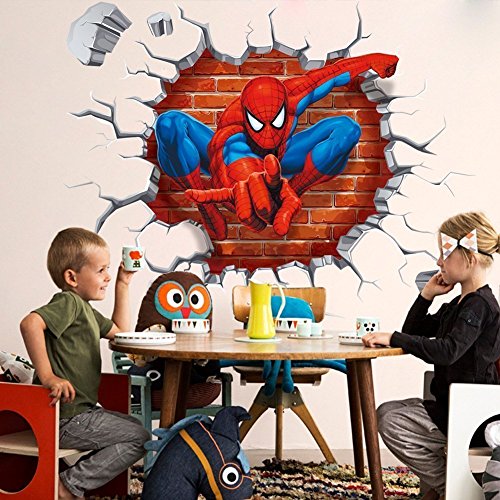Spiderman 3D Cracked Children Themed Art Wall Sticker, 18X20-Inch