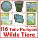 116-teiliges WILDTIERE // DSCHUNGEL // WILDE TIERE PARTY SET f&uuml;r Kindergeburtstag mit 12 Kinder: Teller, Becher, Servietten, Einladungen, Partyt&uuml;ten, Platzkarten, Luftballons, u.v.m. von D&ouml;ll-Verlag