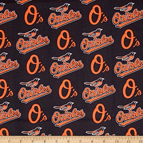 MLB Cotton Broadcloth Baltimore Orioles Black/Orange, Fabric by the Yard