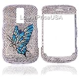 Blackberry Bold 9000 Genuine Swarovski Crystal (7ss) Silver Blue Butterfly Design Faceplate Cover Case