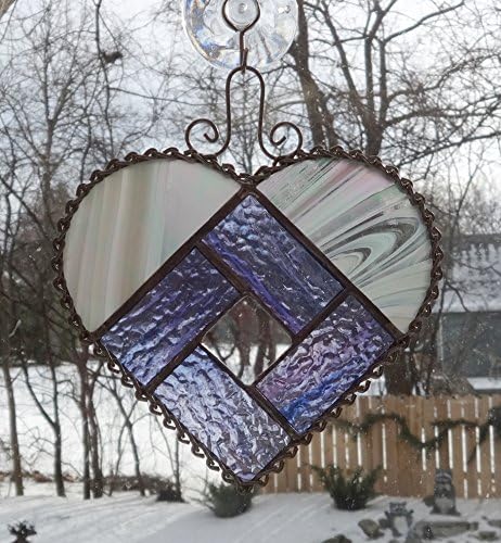 Purple and White Stained Glass Valentine Heart Suncatcher