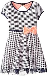 Girls Dots Print Cutout Belted  Polyester/Spandex  Dress With a Bow(s)