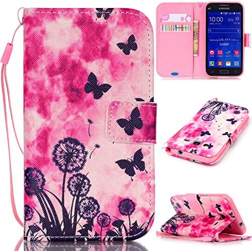 Galaxy Core Prime Case,JanCalm [Wrist Strap Design][Kickstand] Pattern PU Leather Wallet [Card/Cash Slots] Flip Cover for Samsung Galaxy Core Prime*Including-ONE Crystal Pen (Butterfly)