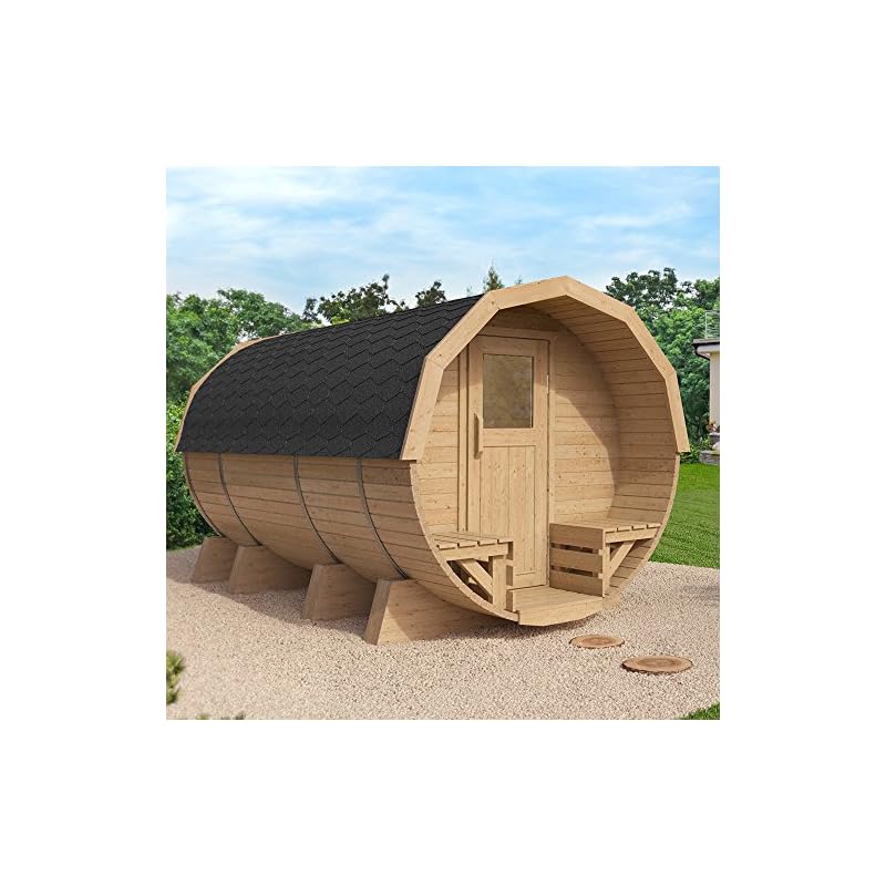 Fasssauna von ISIDOR,Gartensauna Maja Deluxe 4,10m, mit HARVIA BC80 und