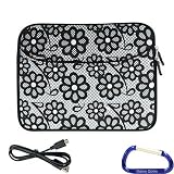 Gizmo Dorks Neoprene Zipper Sleeve (Flower) and Micro USB Cable with Carabiner Key Chain for the Acer Iconia Tab A200 Tablet - Black and White
