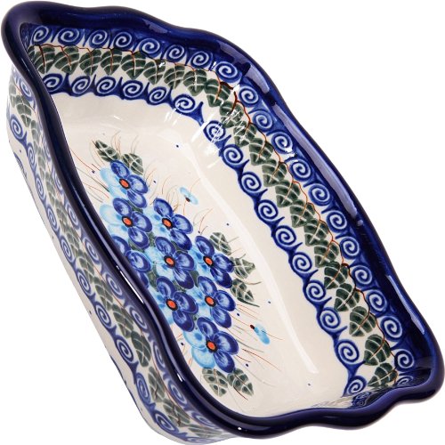 Polish Pottery Ceramika Boleslawiec, 1208/162, Fala Baker Small, 7 3/4 by 6 1/8 Inches - 3 Cups, Royal Blue Patterns with Blue