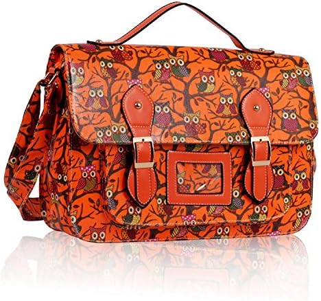 Girls Orange Owl Print Satchel Messenger Bag Shoulder Bag School Bag