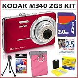 Kodak EasyShare M340 10MP Digital Camera in Red + 2GB Accessory Kit