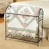 IMAGE OF SCROLL DESIGN METAL QUILT RACK WITH SHELF - BLACK