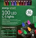 100 Multi Color C5 LED Holiday Lights - Energy Saving - Outdoor or Indoor