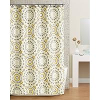 Beautiful Yellow White Bohemian Floral Fabric Shower Curtain