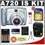 Canon PowerShot A720 IS 8.0 Megapixel Compact Digital Camera with 6x Optical Zoom + Transcend 4GB 150x SecureDigital (SD) Card + High Speed USB 2.0 SecureDigital (SD) Card Reader + (4) - 2700mAh AA NiMH Rechargeable Batteries w/5 Hour 110-220v Charger + Digital Camera Case