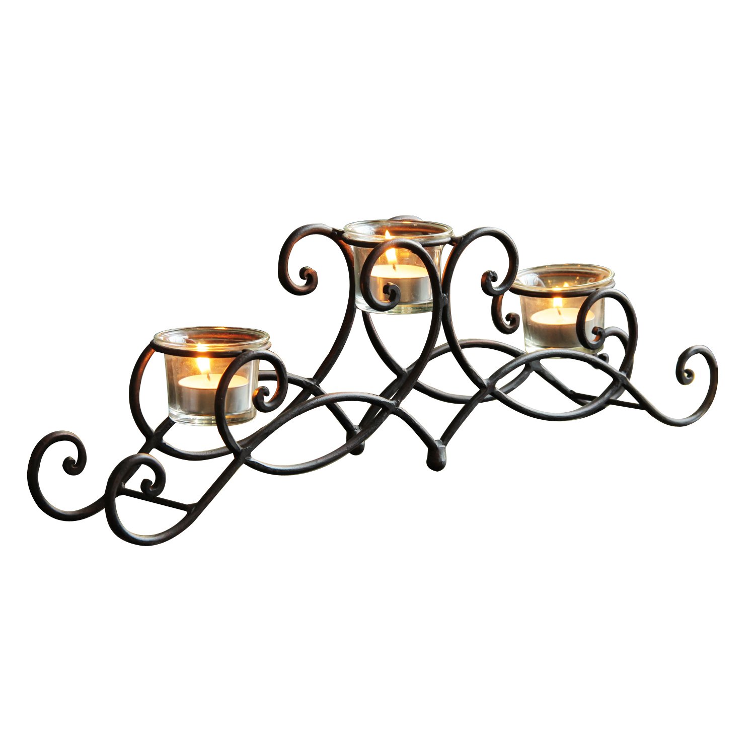 ELEGAN Black Iron Table Top Candle Holder, Holds 3 Tea lights