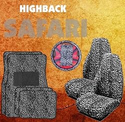 9pc Safari Grey Cheetah Print Car Floor Mats, High Back Seat Covers, Steering Wheel Cover & Shoulder Pad Set