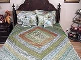 Handmade 7P Zari Green Indian Bedding Bedspread Duvet