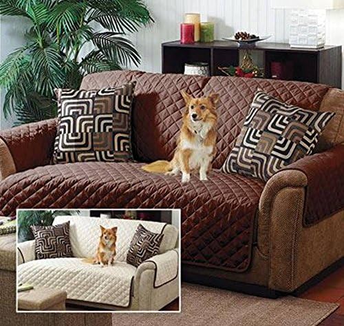 Home Details Quilted Reversible Furniture Protector Slipcover, Good for Dog Hair, Dust & Spills, Machine Washable, Sofa, Chocolate-Taupe